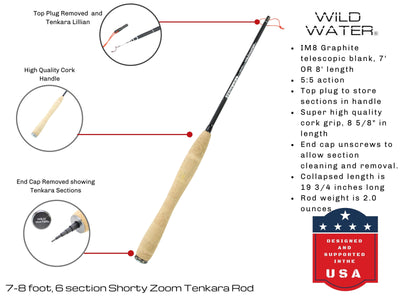 Tenkara Zoom Fly Fishing Kit, 7-8 ft Shorty Rod| Wild Water Fly Fishing