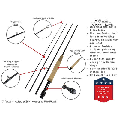 CNC Fly Reel Fly Fishing Kit, 7 ft 3/4 wt | Wild Water Fly Fishing