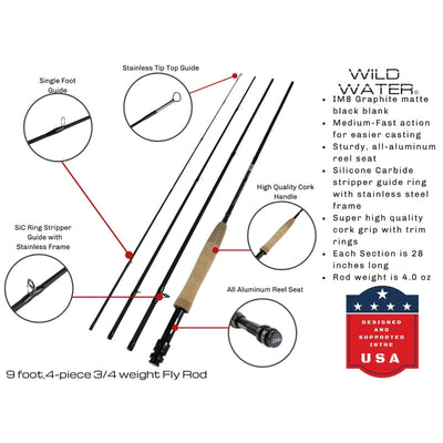 CNC Fly Reel Fly Fishing Combo, 9ft 3/4 wt | Wild Water Fly Fishing