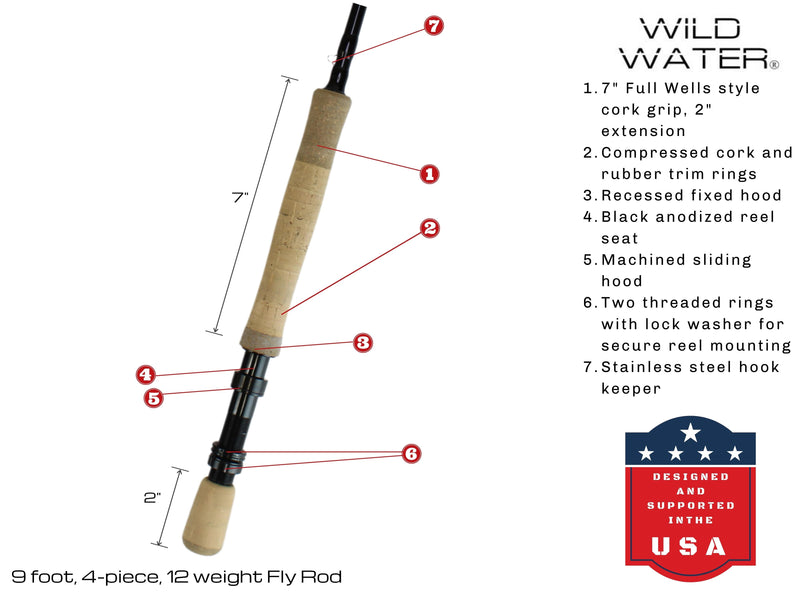 Wild Water Standard Fly Fishing Combo 9 ft, 4-Piece 12 wt Rod