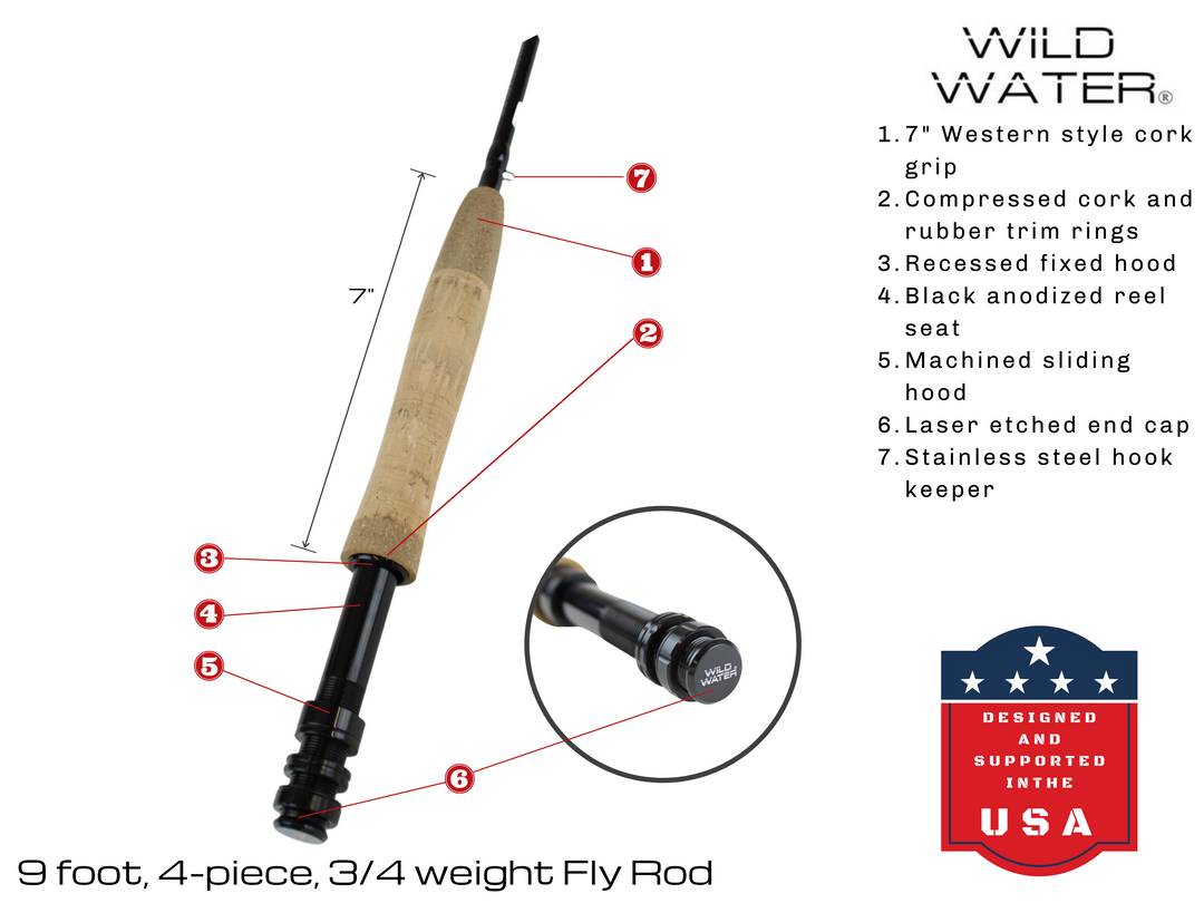 ft, 3/4 weight, Piece Fly Rod Wild Water Fly Fishing