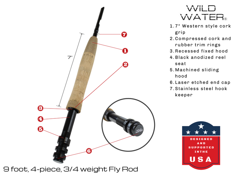 9 ft, 3/4 weight, 4 Piece Fly Rod | Wild Water Fly Fishing