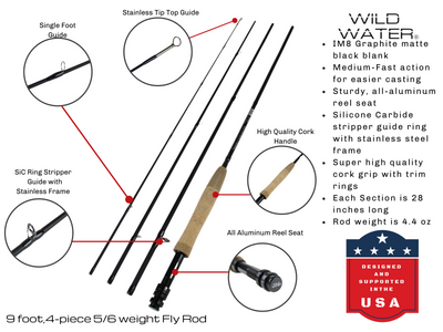 9 ft, 5/6 weight, 4-piece Fly Rod | Wild Water Fly Fishing